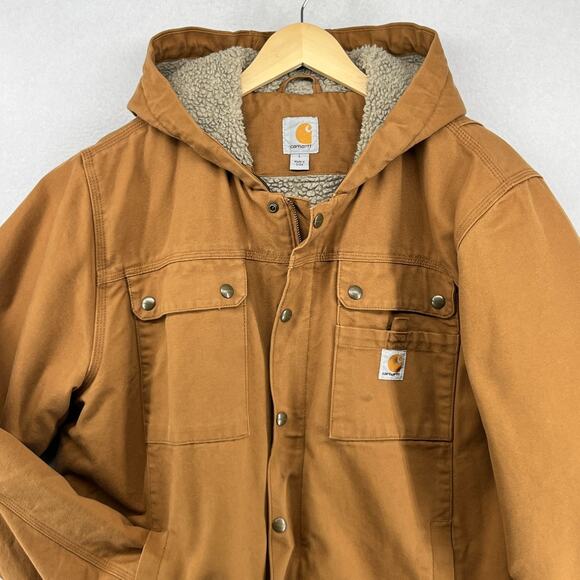 CARHARTT Jacket Mens L Washed Duck Bartlett Sherpa Lined Utility Cotton Brown - Picture 4 of 16